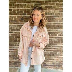 Zenana All About the Fleece Button-Down Shacket in Light Peach S-L QJ-4000Y